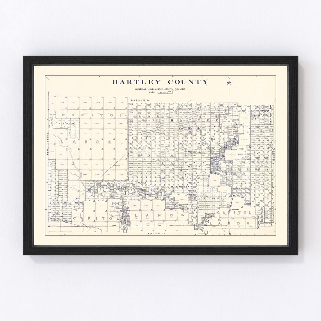 Vintage Map of Hartley County, Texas 1925