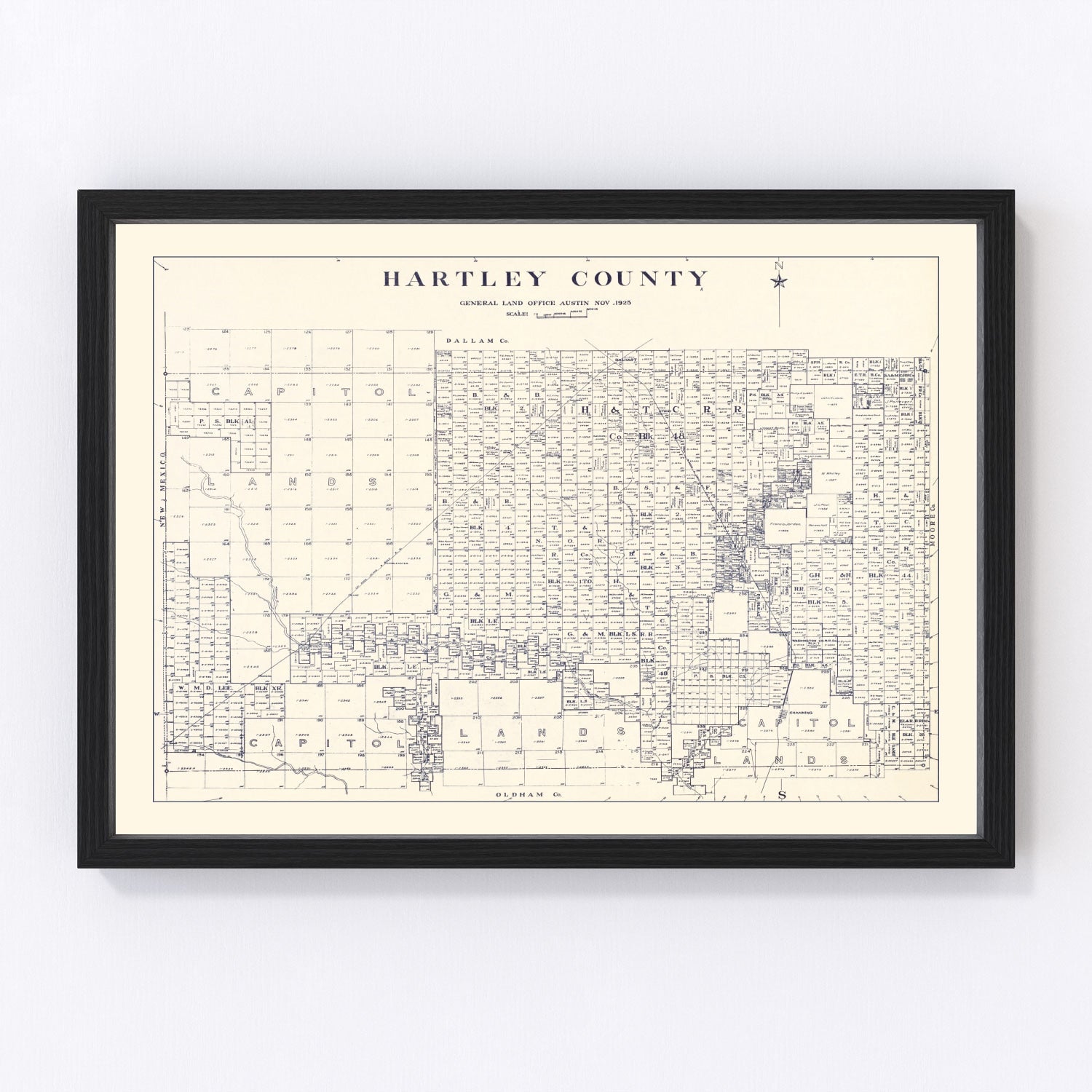 Vintage Map of Hartley County, Texas 1925