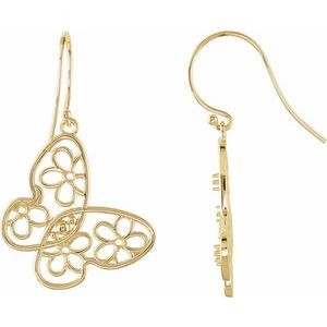 14K Yellow Gold Accented Floral Butterfly Left Earring Mounting – image 2