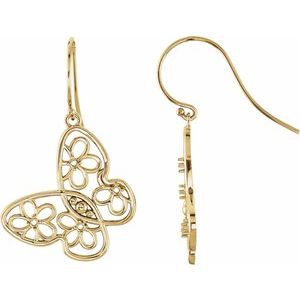 14K Yellow Gold Accented Floral Butterfly Right Earring Mounting