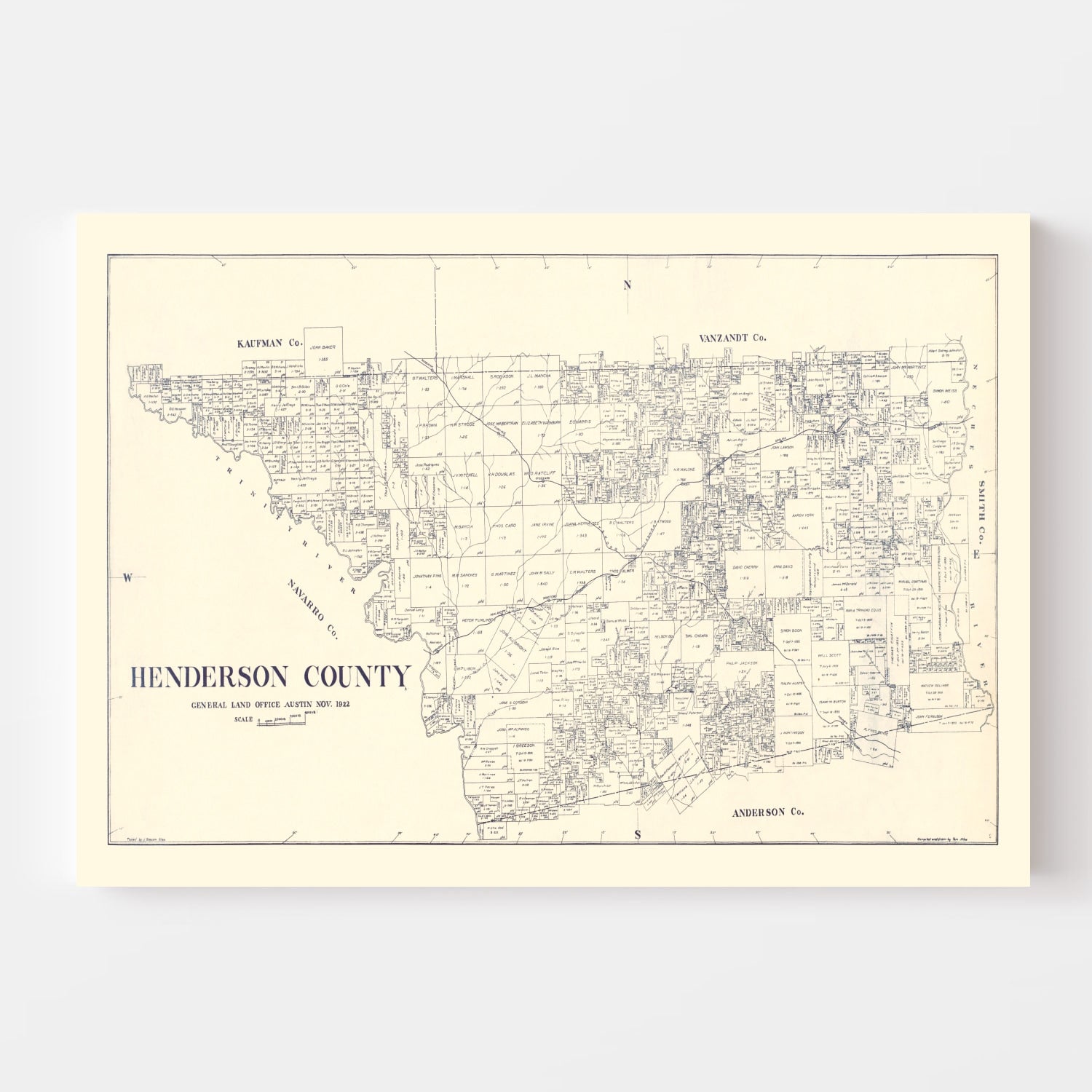 Vintage Map of Henderson County, Texas 1922