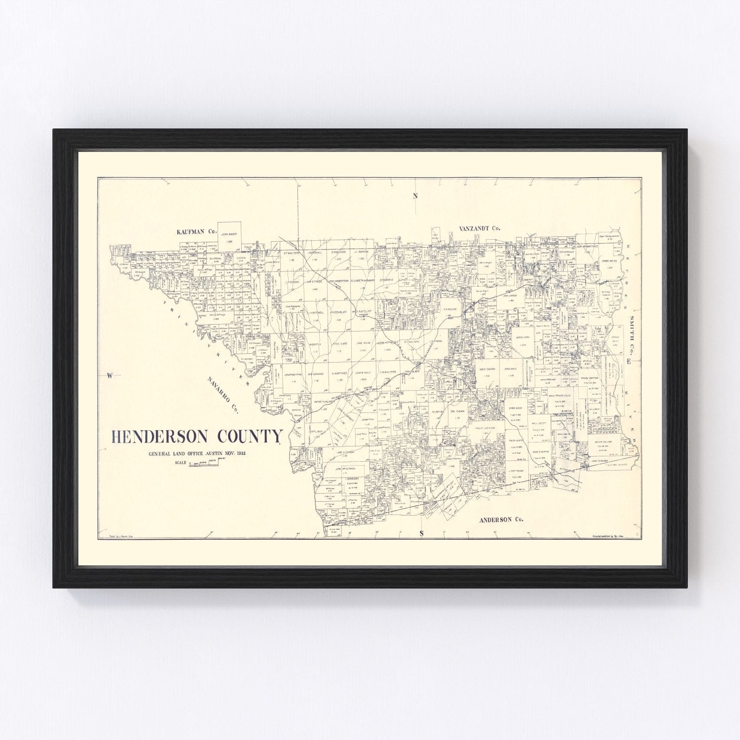 Vintage Map of Henderson County, Texas 1922