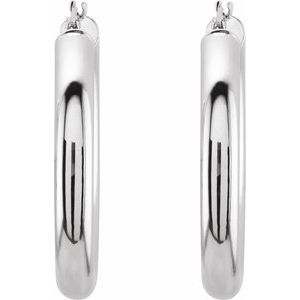 14K White Tube 30 mm Hoop Earrings