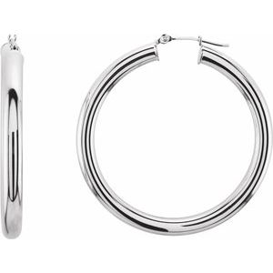 14K White Gold Tube 40 mm Hoop Earrings