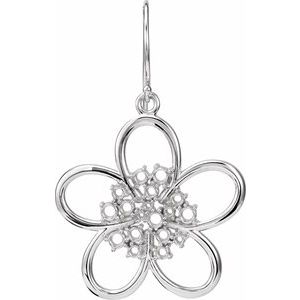 14K White Gold Flower Earring Mounting