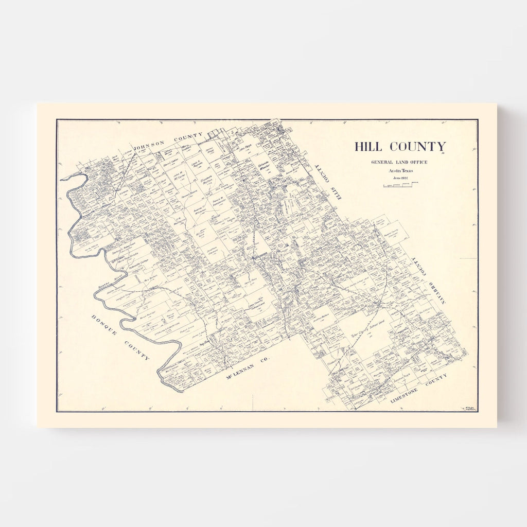 Vintage Map of Hill County, Texas 1922