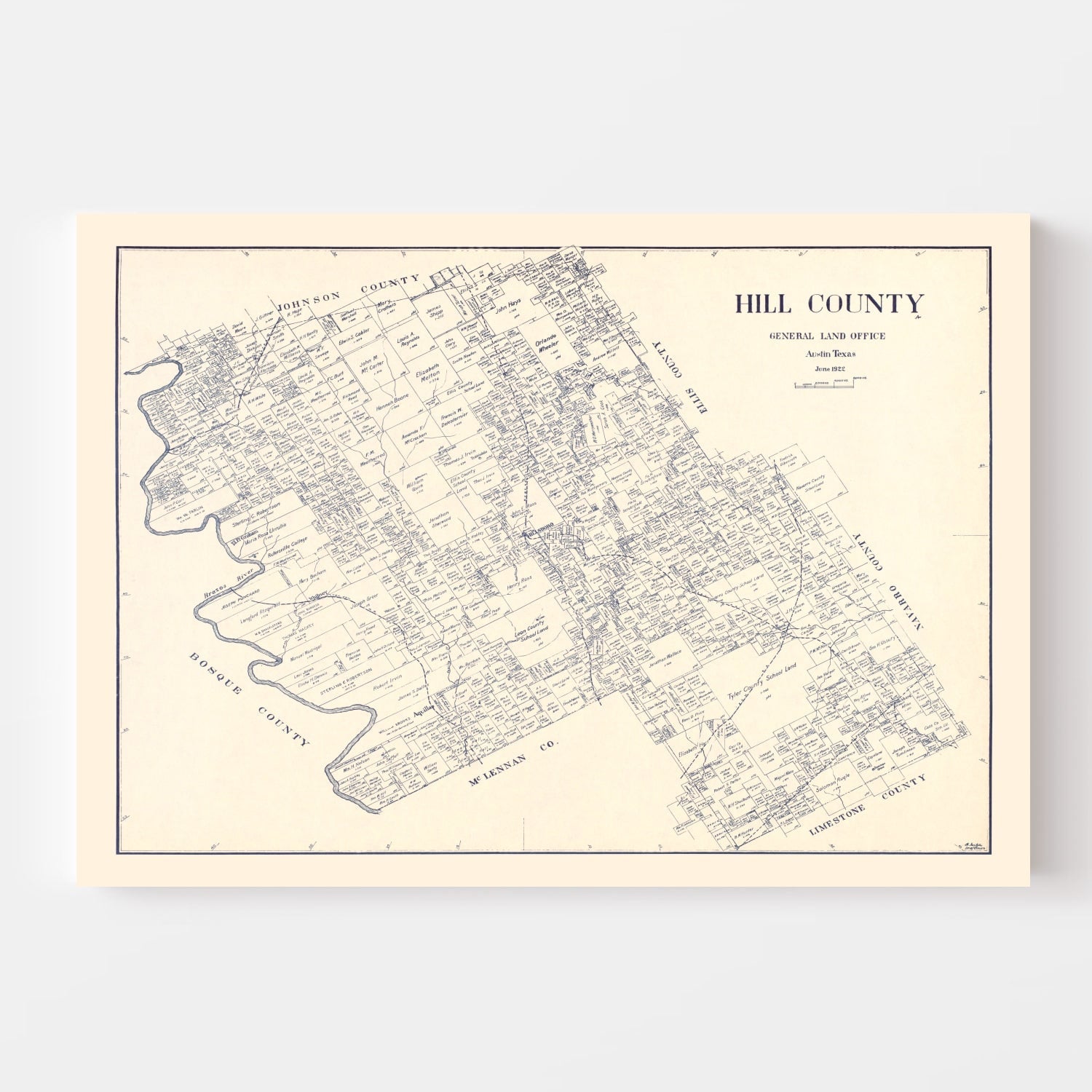 Vintage Map of Hill County, Texas 1922