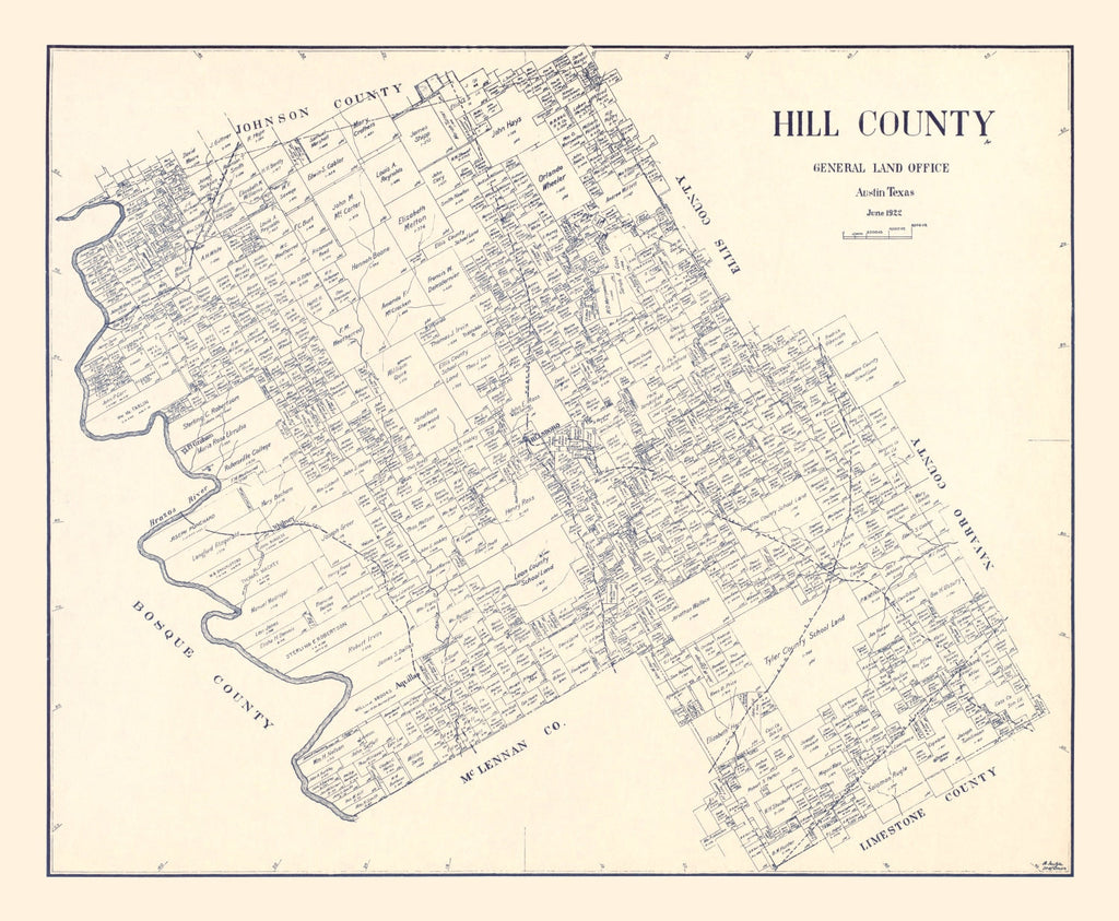 Vintage Map of Hill County, Texas 1922