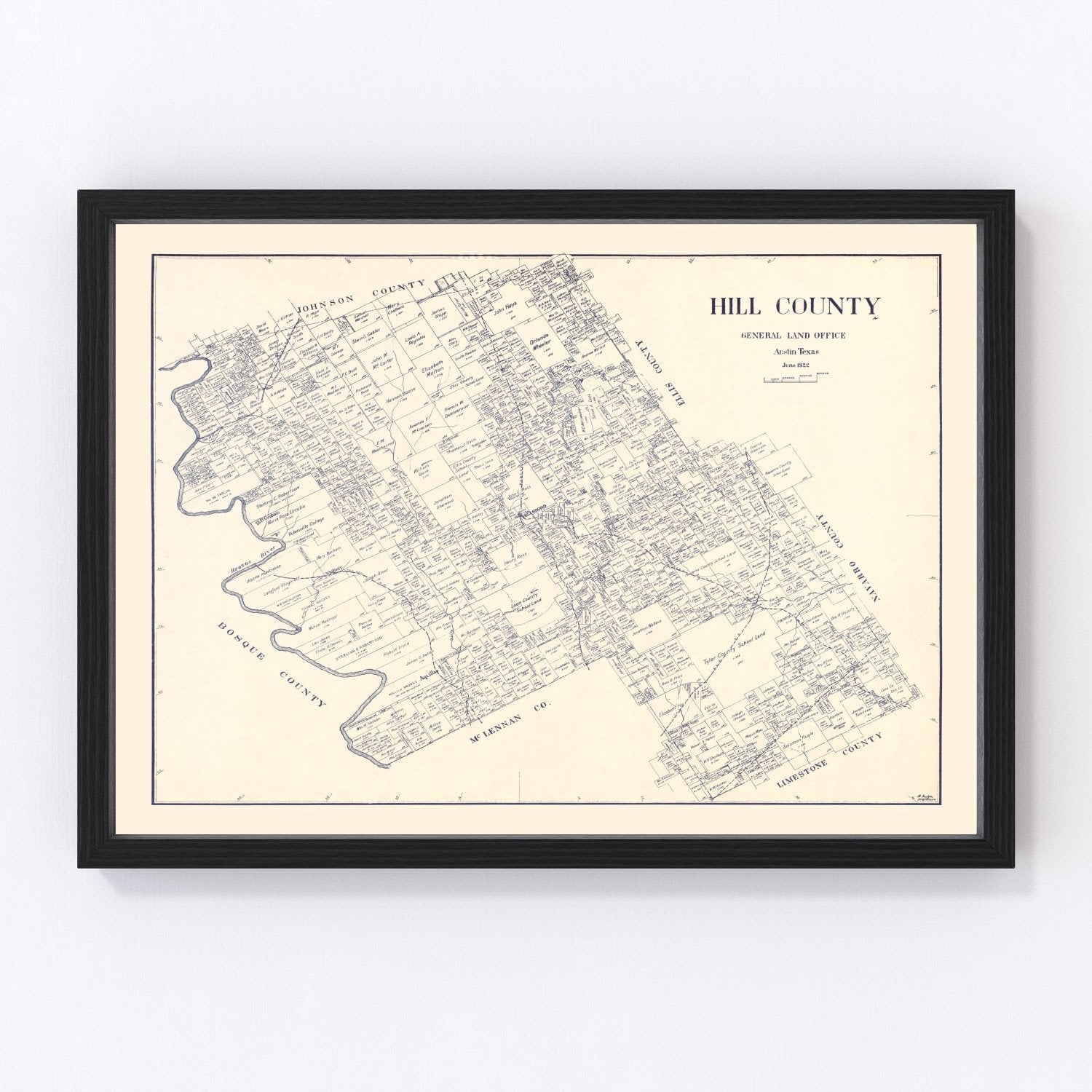 Vintage Map of Hill County, Texas 1922