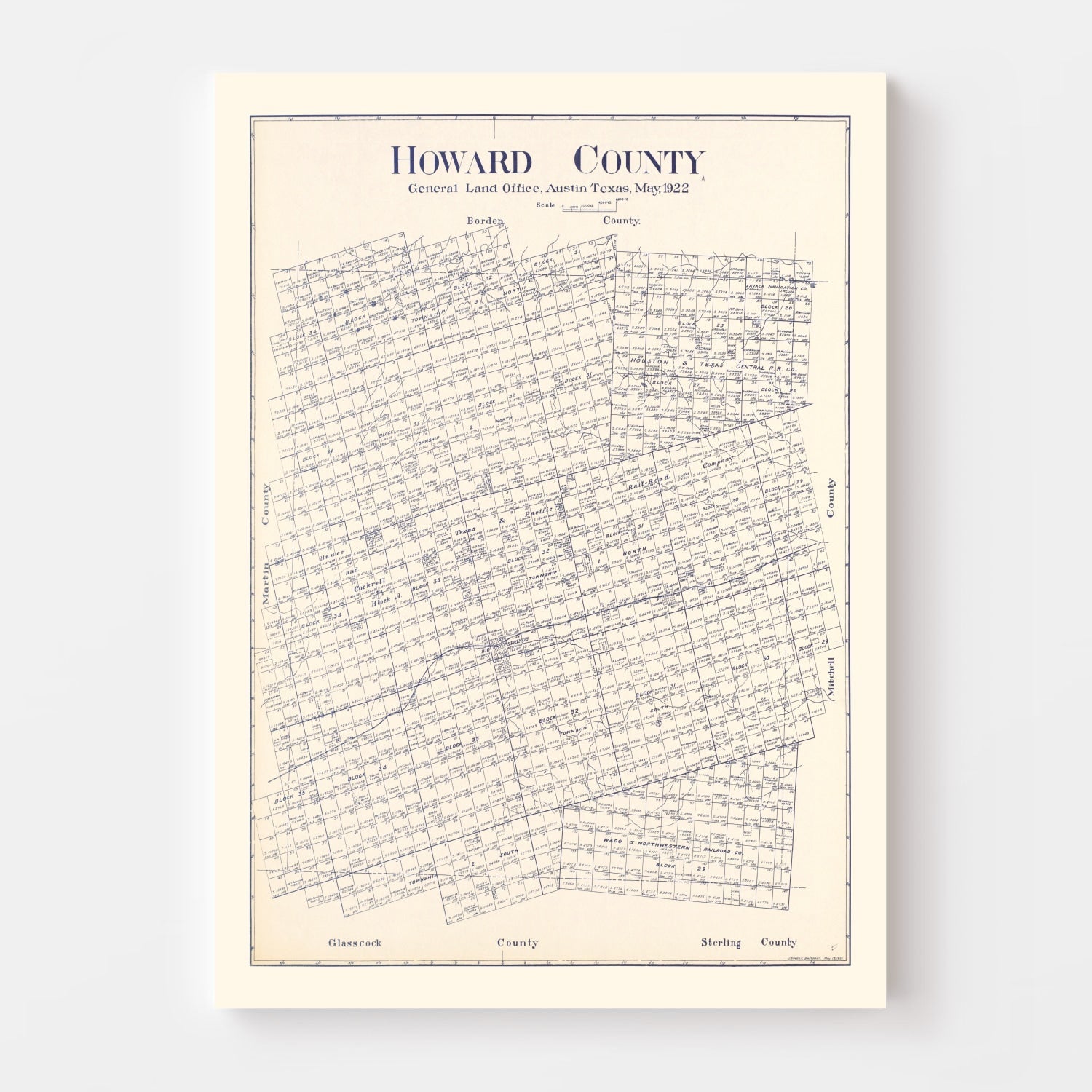 Vintage Map of Howard County, Texas 1922
