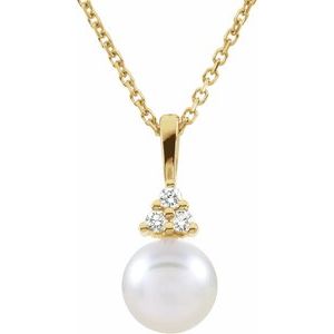 14K Yellow Gold Cultured White Akoya Pearl & .05 CTW Natural Diamond Necklace