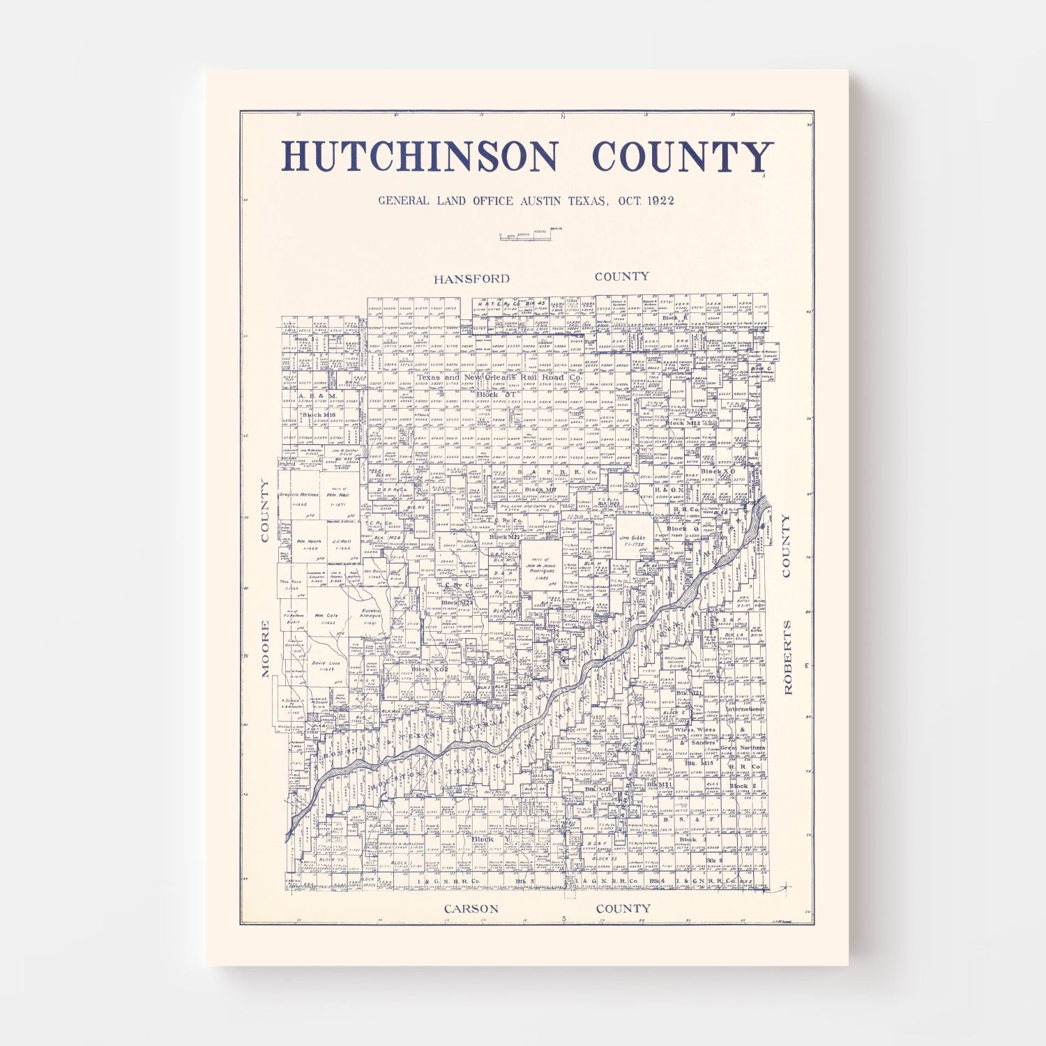 Vintage Map of Hutchinson County, Texas 1922
