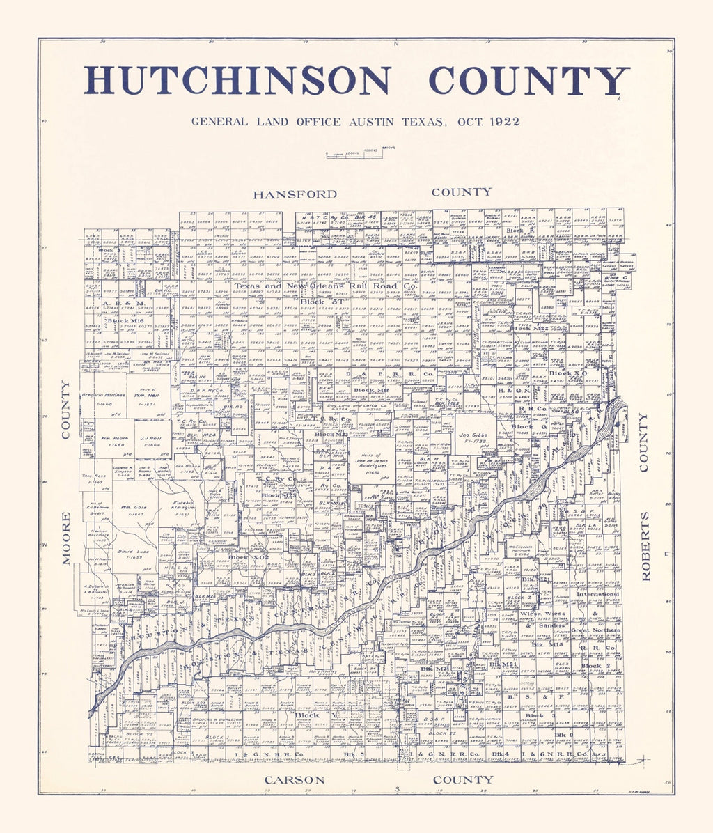 Vintage Map of Hutchinson County, Texas 1922