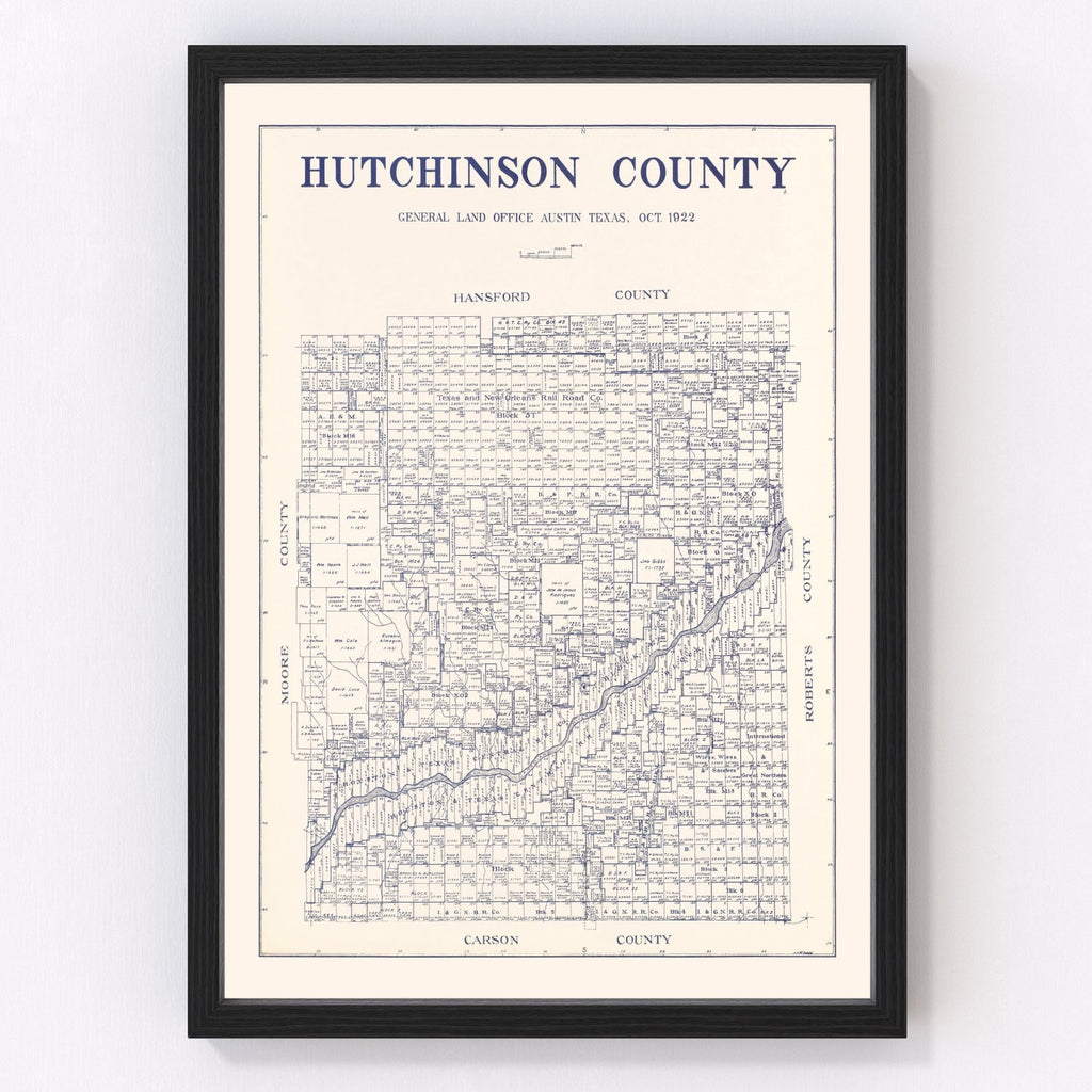 Vintage Map of Hutchinson County, Texas 1922