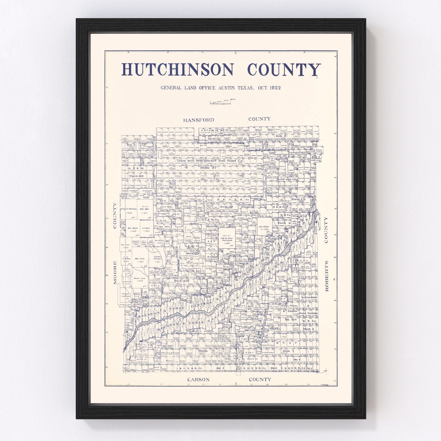 Vintage Map of Hutchinson County, Texas 1922
