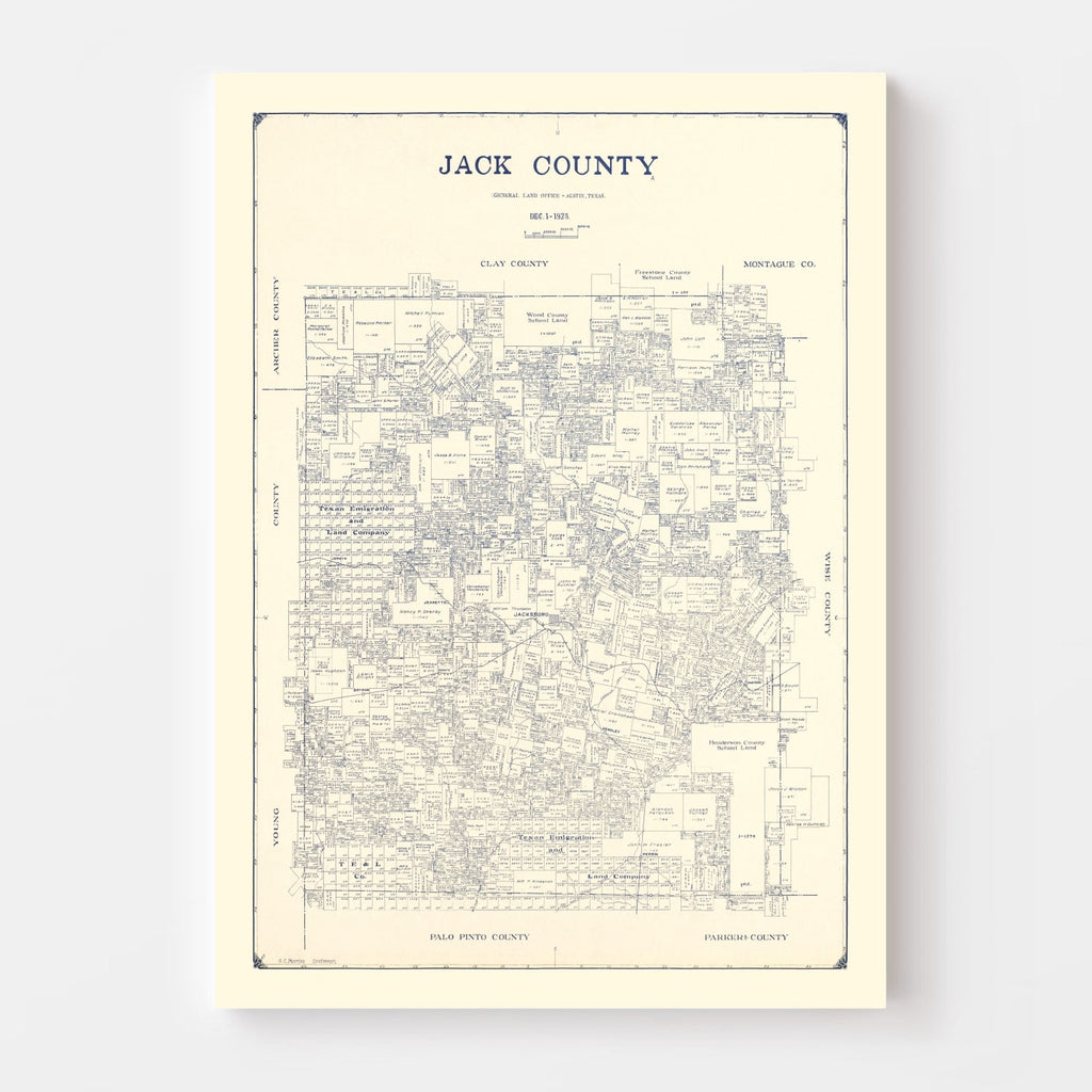 Vintage Map of Jack County, Texas 1925