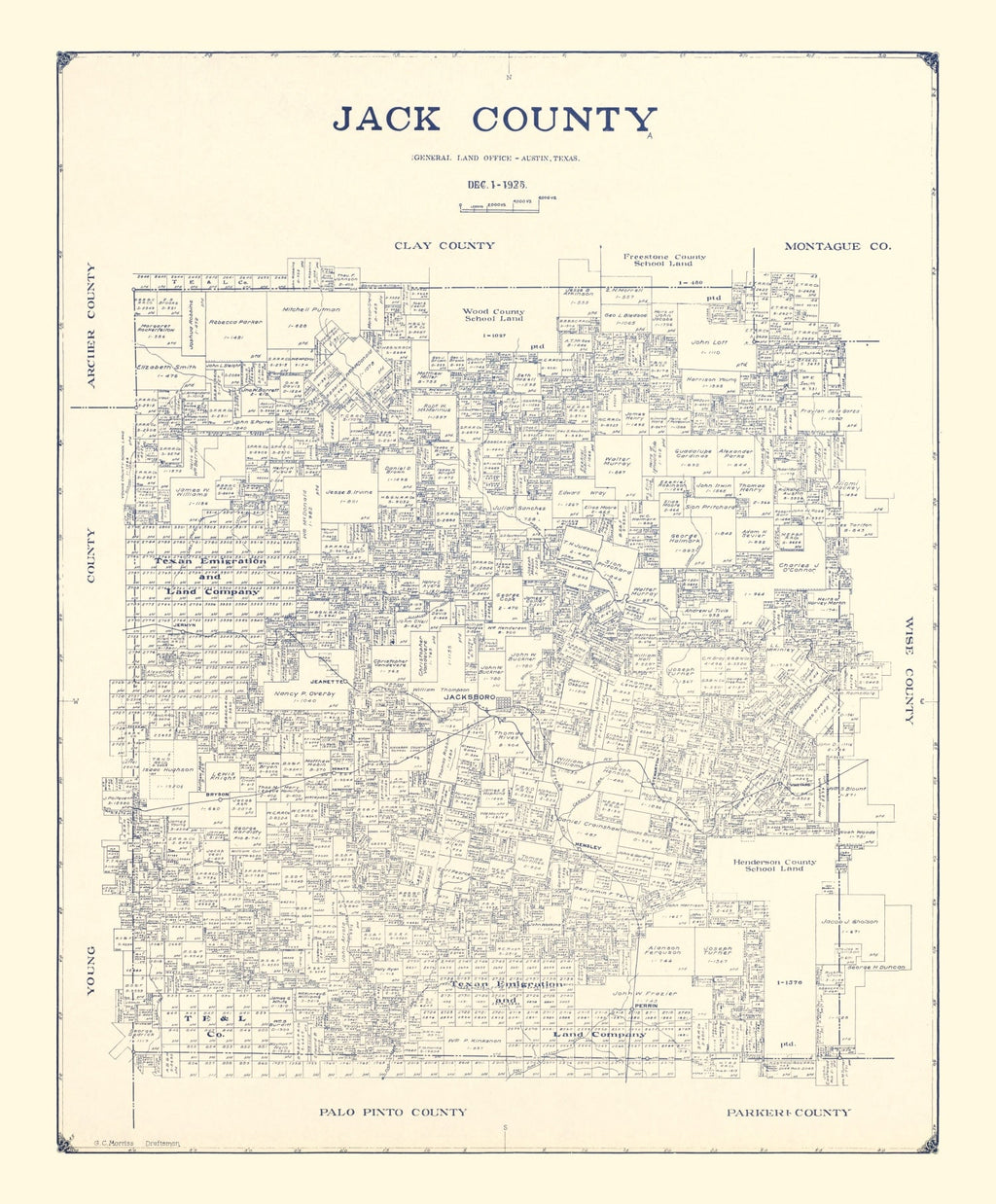 Vintage Map of Jack County, Texas 1925