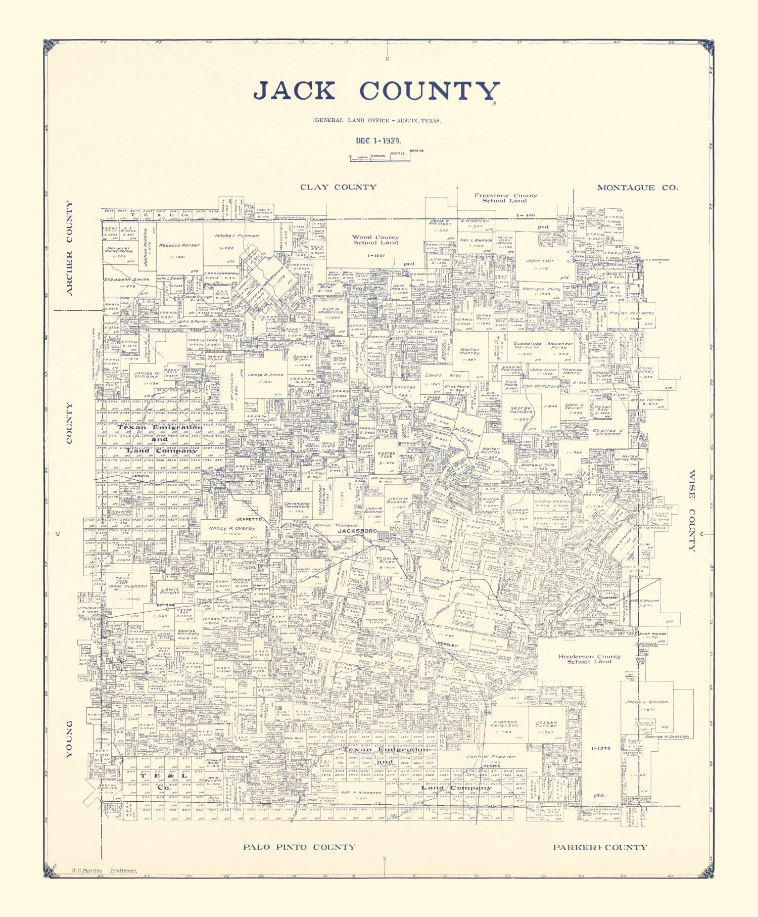 Vintage Map of Jack County, Texas 1925