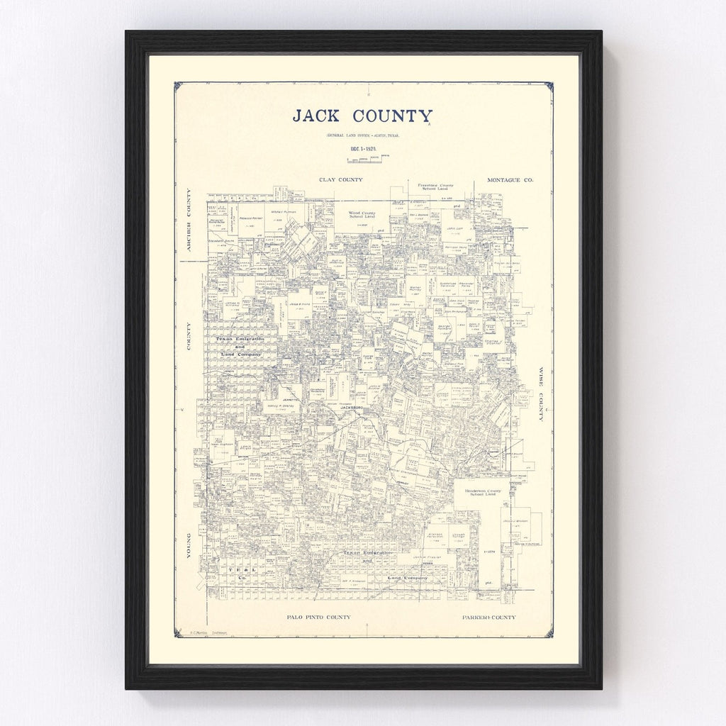 Vintage Map of Jack County, Texas 1925