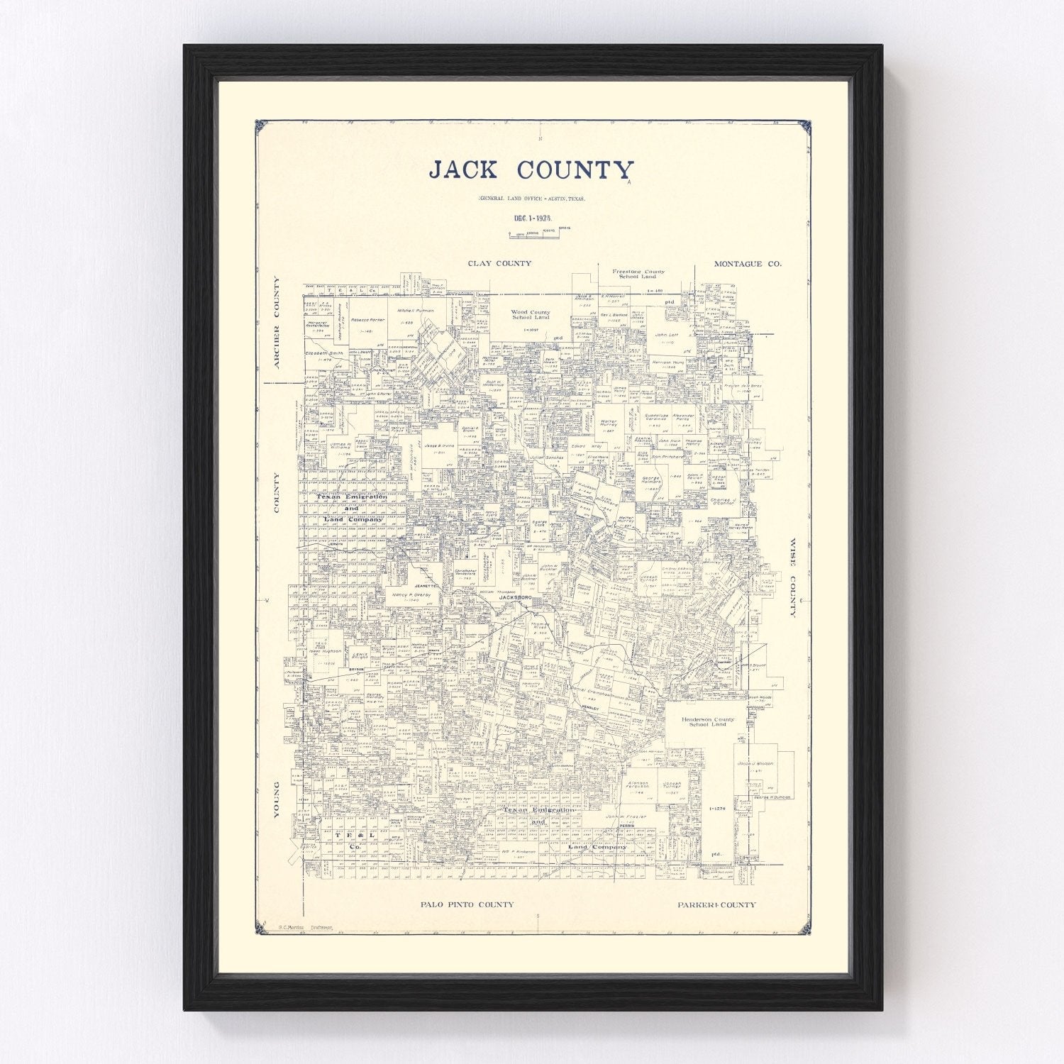 Vintage Map of Jack County, Texas 1925