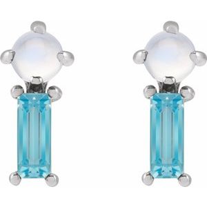 14K White Gold Natural Rainbow Moonstone & Natural Swiss Blue Topaz Earrings – image 2