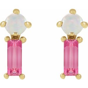 14K Yellow Gold Natural White Opal & Natural Pink Tourmaline Earrings – image 2