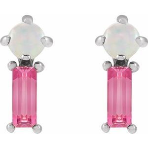 Sterling Silver Natural White Opal & Natural Pink Tourmaline Earrings – image 2