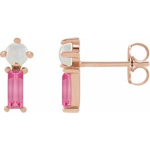 14K Rose Gold Natural White Opal & Natural Pink Tourmaline Earrings