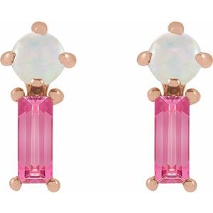 14K Rose Gold Natural White Opal & Natural Pink Tourmaline Earrings – image 2