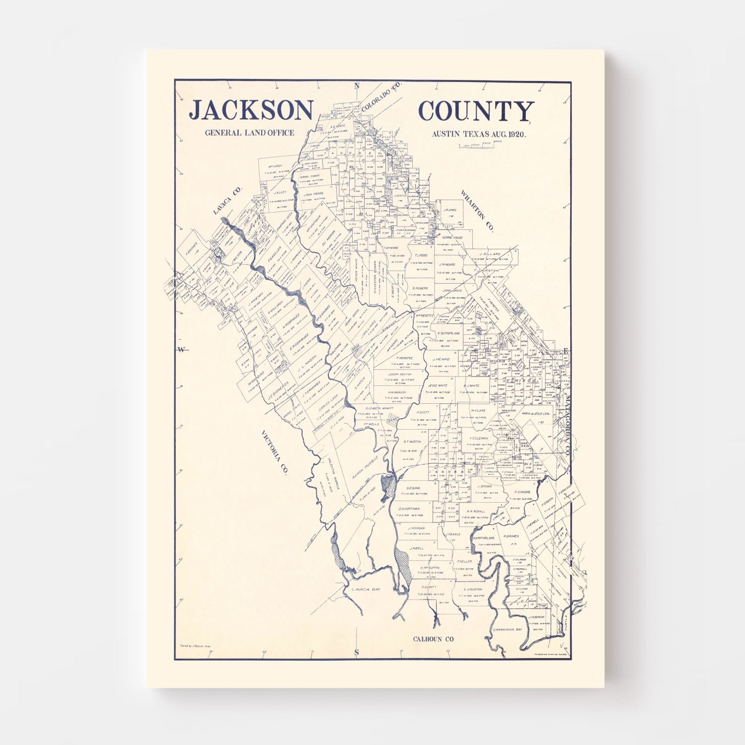 Vintage Map of Jackson County, Texas 1920