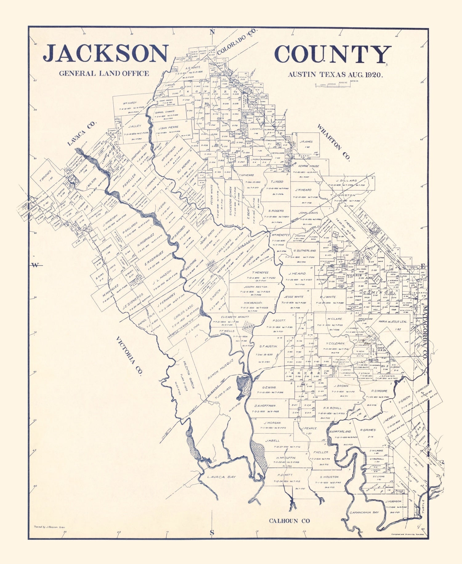 Vintage Map of Jackson County, Texas 1920