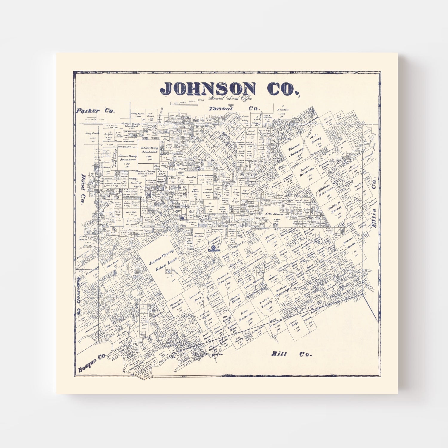 Vintage Map of Johnson County, Texas 1927