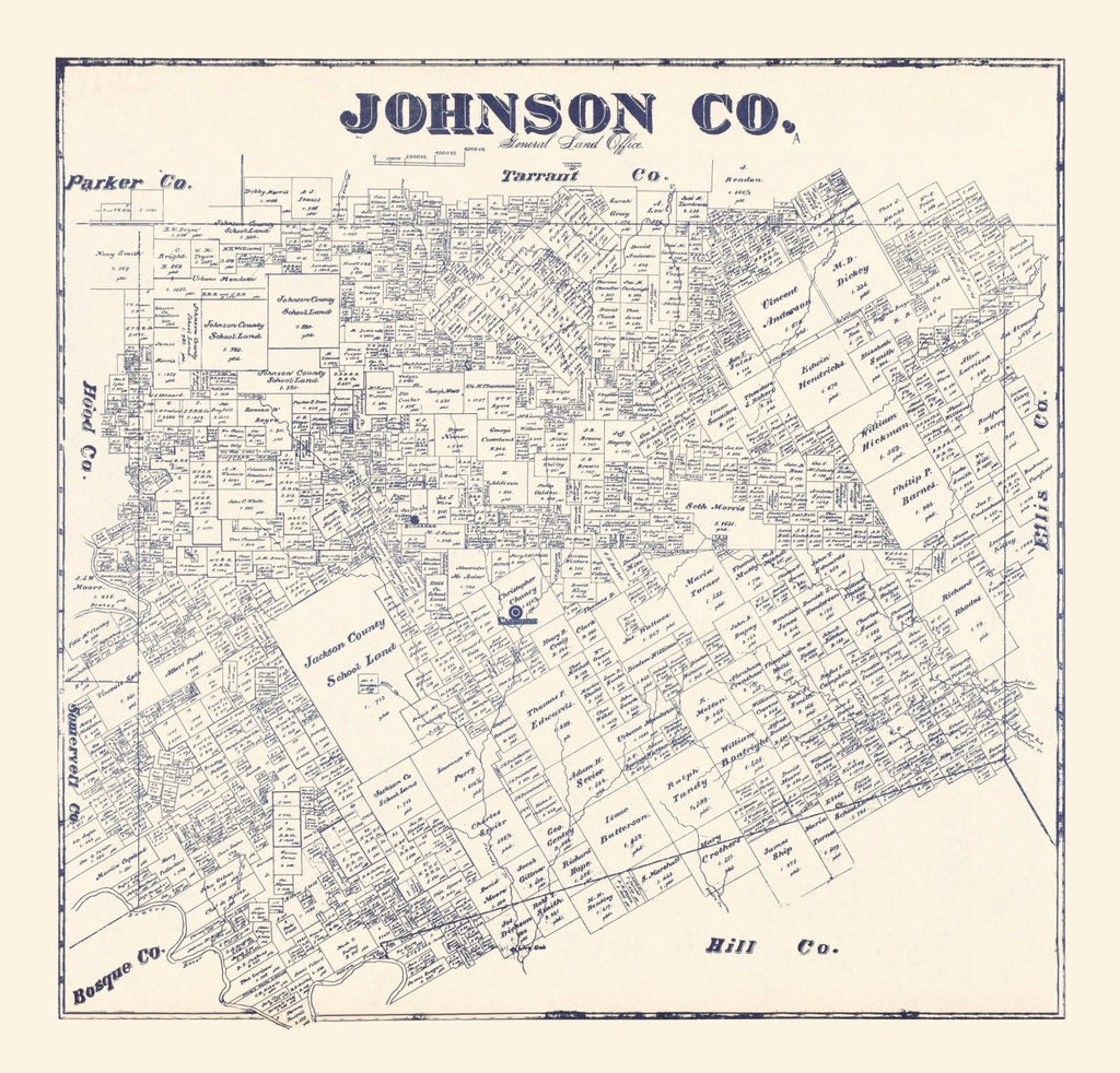 Vintage Map of Johnson County, Texas 1927
