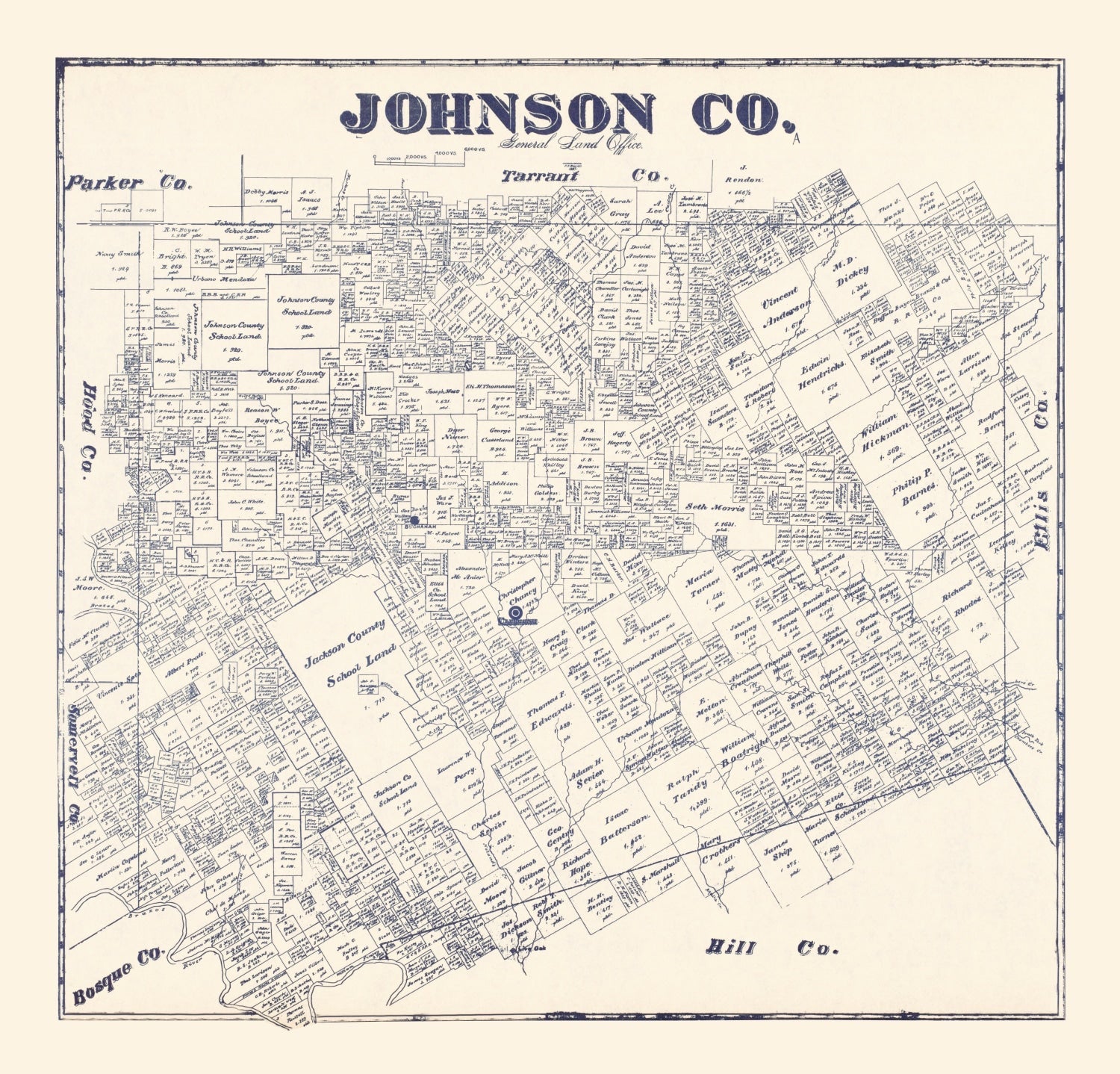 Vintage Map of Johnson County, Texas 1927