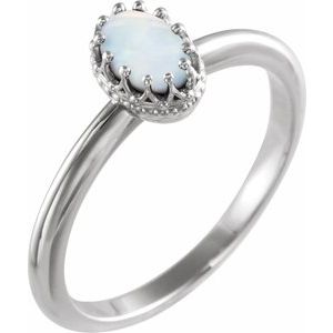 Platinum Natural White Opal Crown Ring