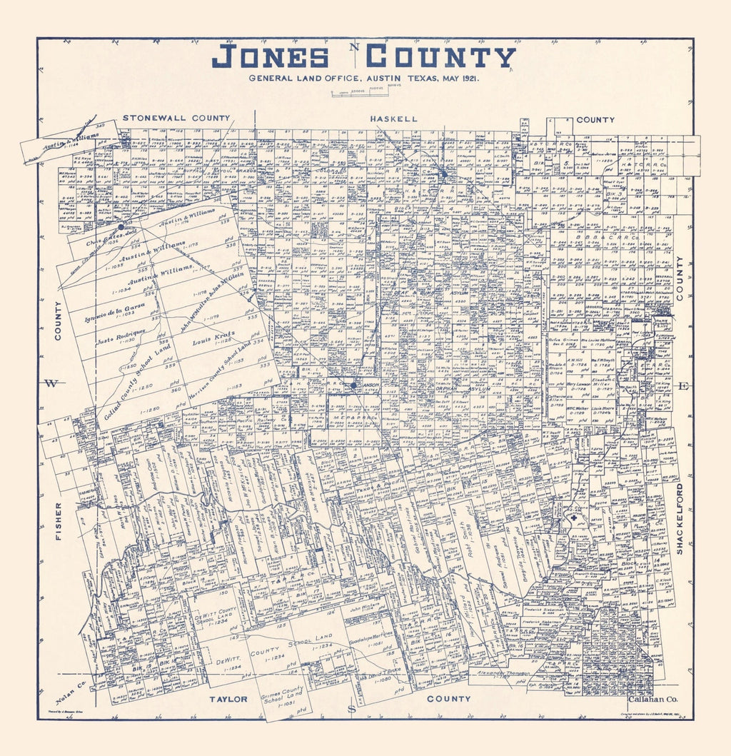 Vintage Map of Jones County, Texas 1921