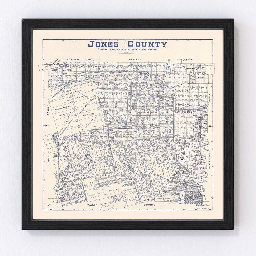 Vintage Map of Jones County, Texas 1921