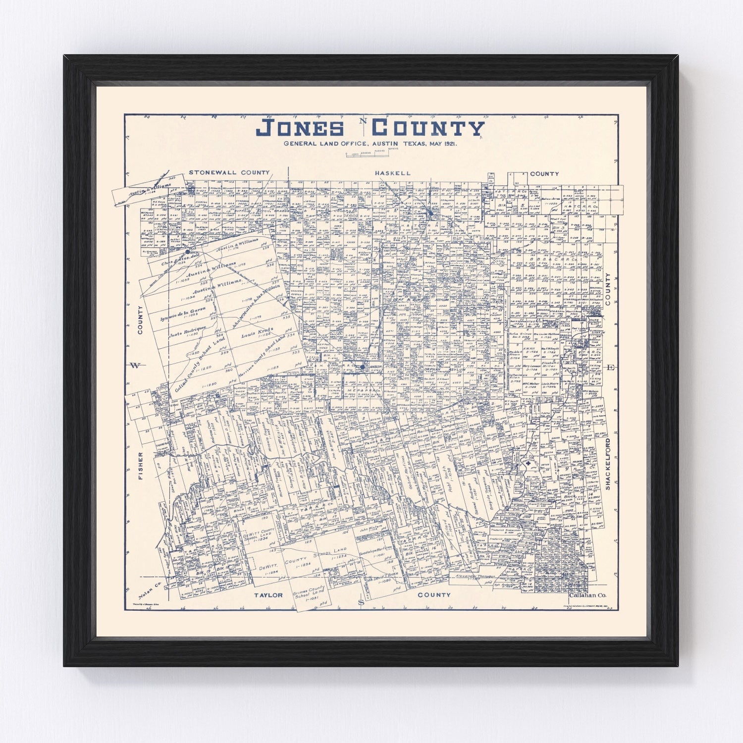 Vintage Map of Jones County, Texas 1921