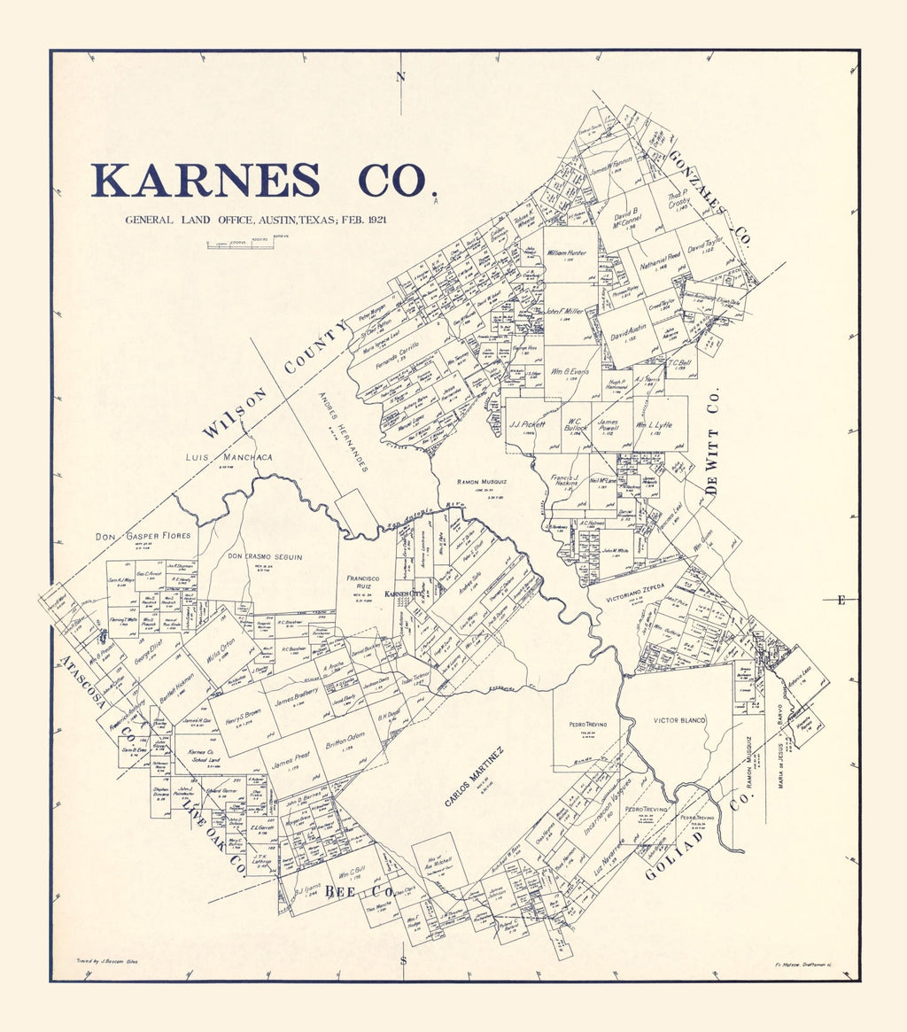 Vintage Map of Karnes County, Texas 1921