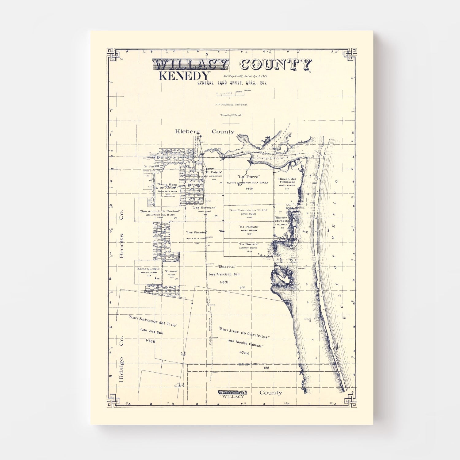 Vintage Map of Kenedy County, Texas 1921