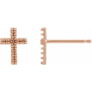 14K Rose Gold Cross Single Earring Mounting