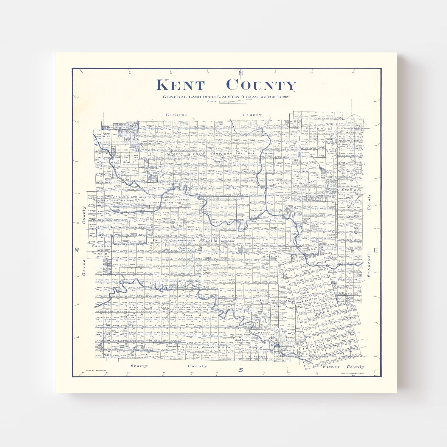 Vintage Map of Kent County, Texas 1921