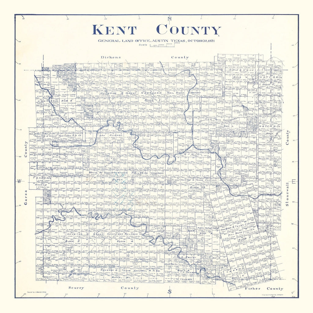 Vintage Map of Kent County, Texas 1921