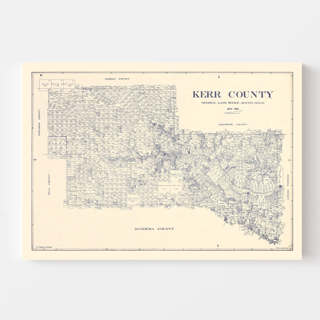 Vintage Map of Kerr County, Texas 1923