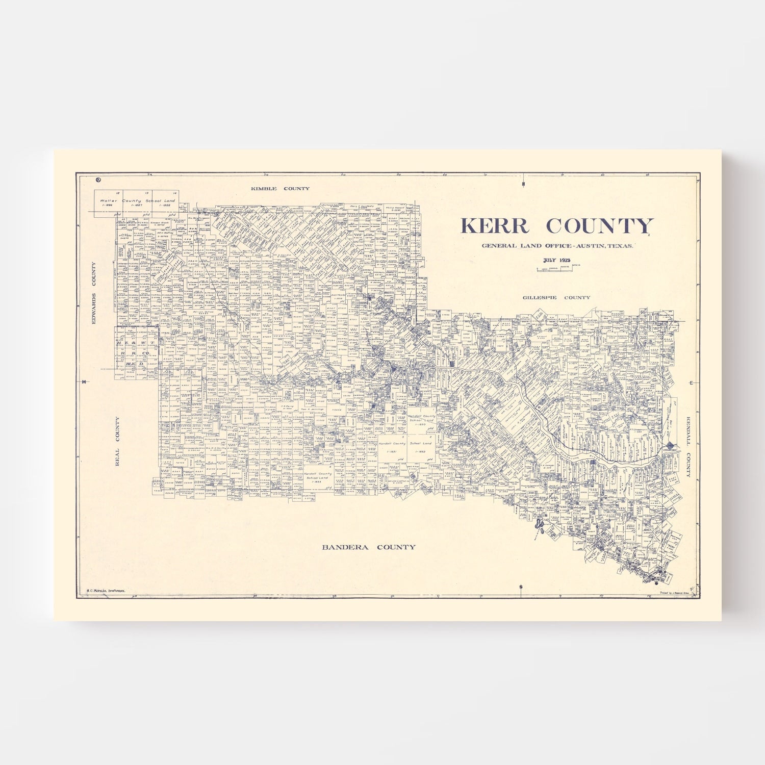 Vintage Map of Kerr County, Texas 1923