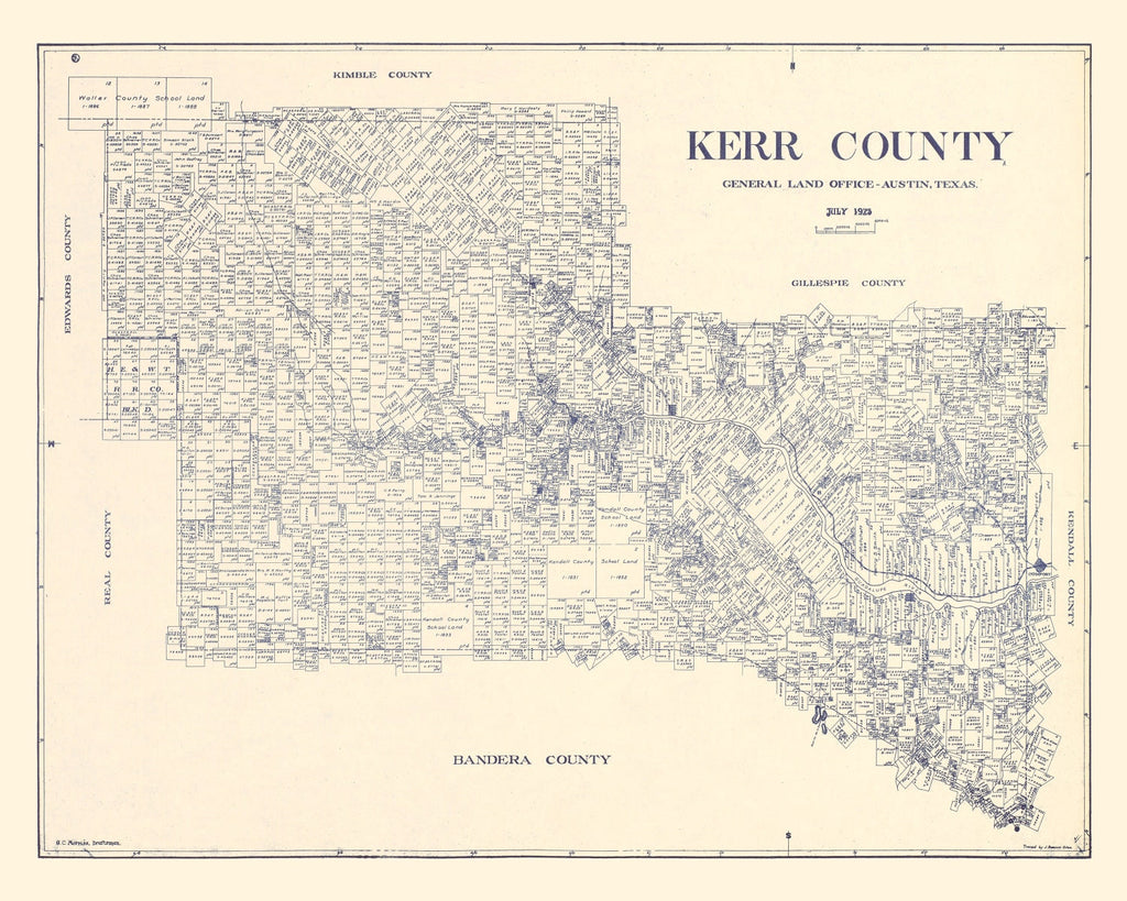 Vintage Map of Kerr County, Texas 1923