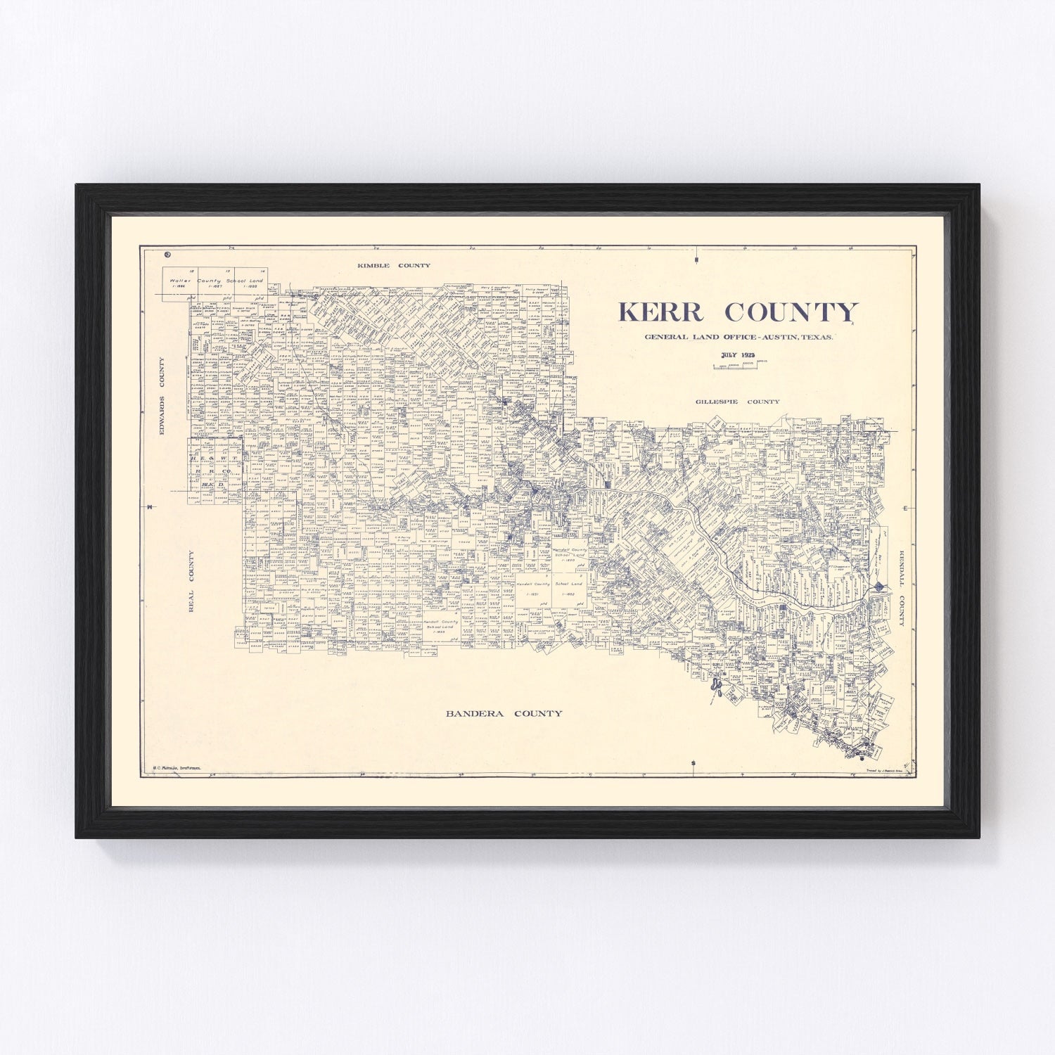Vintage Map of Kerr County, Texas 1923