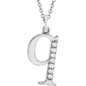14K White Gold .03 CTW Natural Diamond Lowercase Initial Q 16" Necklace