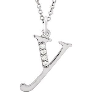 14K White Gold .02 CTW Natural Diamond Lowercase Initial Y 16" Necklace