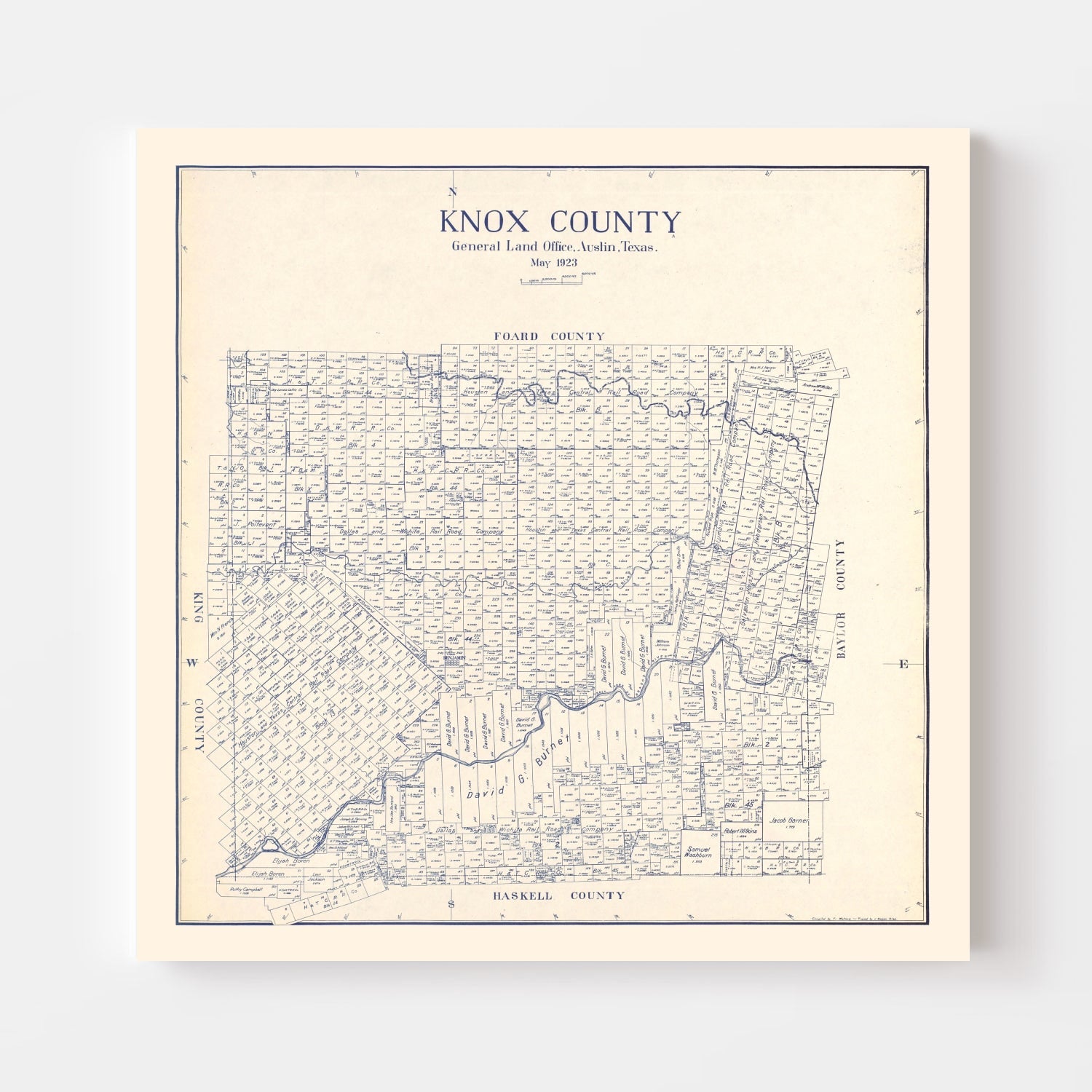 Vintage Map of Knox County, Texas 1923